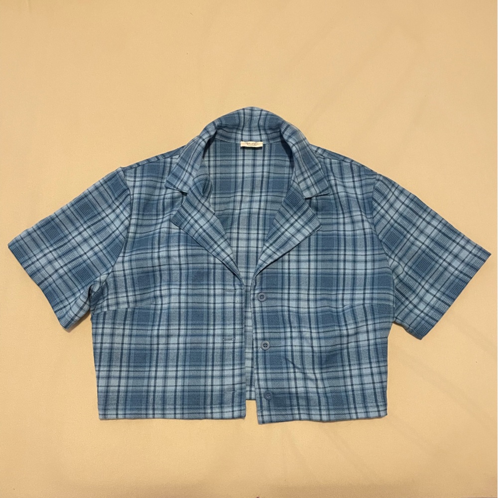 John Galt (Brandy Melville) plaid short sleeve button down cropped top
